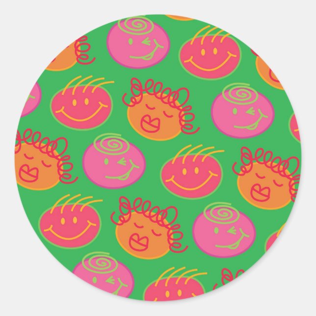 Sticker Rond Belle Caricature Scribbles Amusants soyeux tête Bu (Devant)