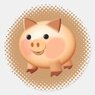 Sticker Rond Belle Cartoon Bébé porc