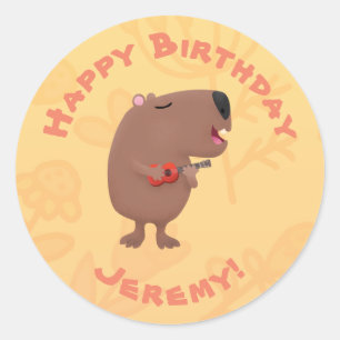 Sticker Rond Belle chanteuse capybara anniversaire personnalisé