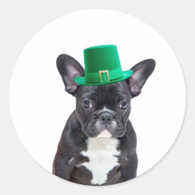 Sticker Rond Belle Chien de taureau français avec la Saint-Patr (Devant)