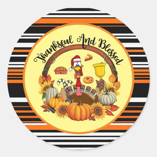 Sticker Rond Belle Collection d'automne populaire Thanksgiving (Devant)