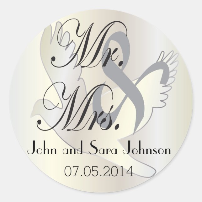 Sticker Rond Belle colombe Mariage | Pesonaliser (Devant)