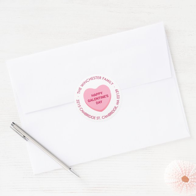 Sticker Rond Belle conversation coeur Galentine's Day adresse (Enveloppe)