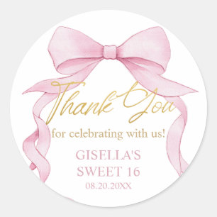 Sticker Rond Belle Coquette Pink Ribbon Bows Sweet sixteen 16