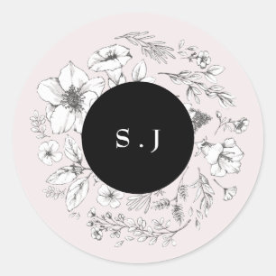 Sticker Rond Belle couronne de monogramme noir brillant