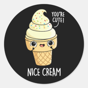 Sticker Rond Belle Crème Funny Crème de glace Pun Dark BG