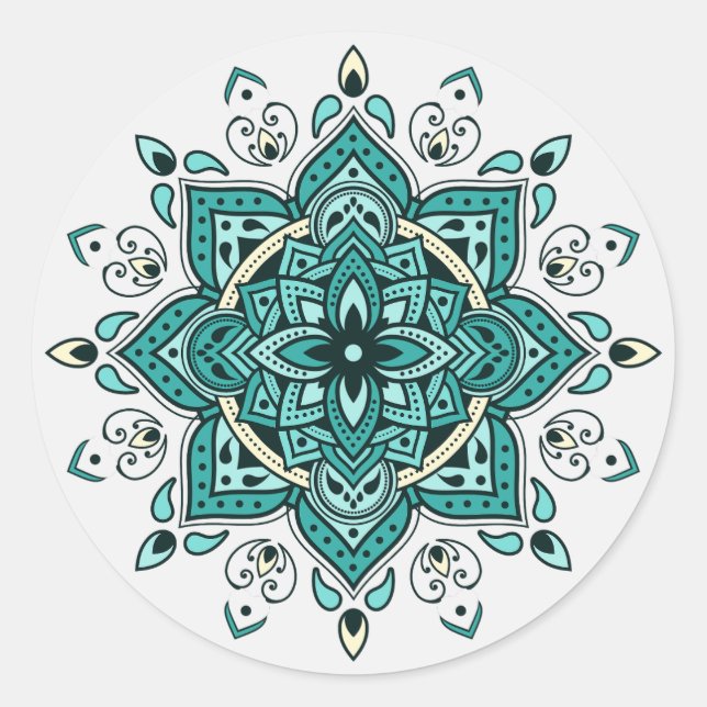 Sticker Rond Belle décoration de mandala turquoise (Devant)
