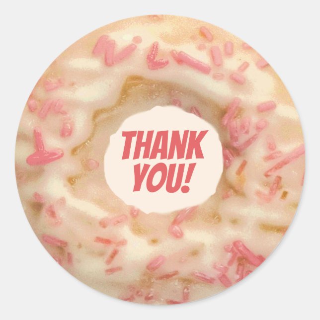 Sticker Rond Belle Donut congelé avec Merci rose arrosé (Devant)