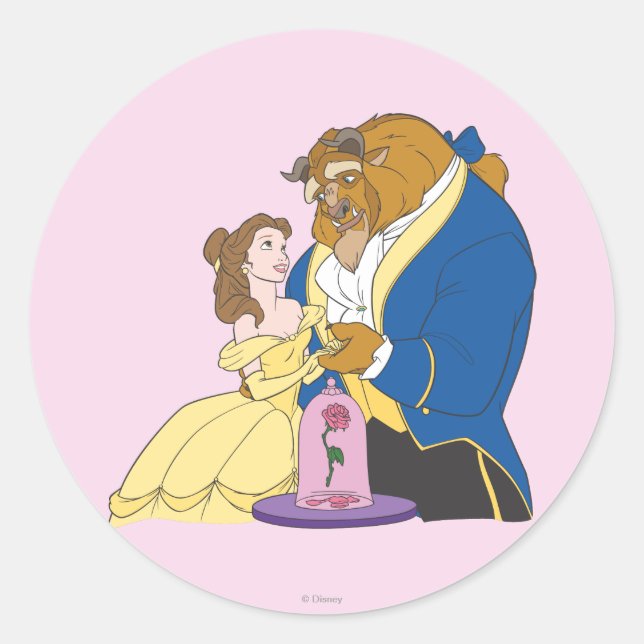 Sticker Rond Belle et Bête tenant les mains (Devant)