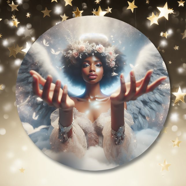 Sticker Rond Belle Ethérée Ange Afro-Américaine (Créateur téléchargé)