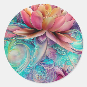 Sticker Rond Belle Ethérée Whimsical Lotus Flower