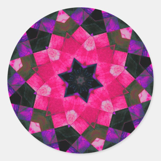 Sticker Rond Belle étoile Kaleidoscope rose et violet (Devant)