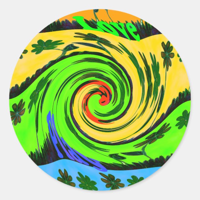 Sticker Rond Belle Extraordinaire vague d'été vague de couleurs (Devant)