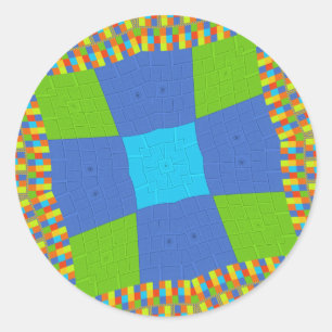 Sticker Rond Belle Extraordinaire Vert Bleu Cyan Art Design d'i