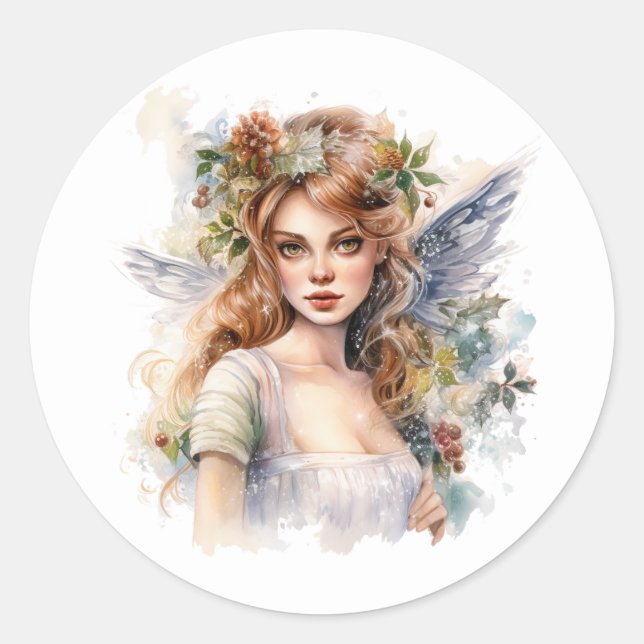 Sticker Rond Belle fée de Noël (Devant)
