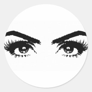 Sticker Rond Belle femme aux yeux noir et blanc