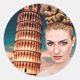 Sticker Rond Belle femme penchée tour de l'art abstrait pise