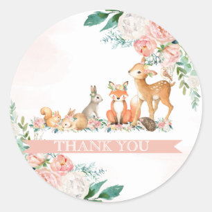 Sticker Rond Belle forêt Bois Animaux Fille Baby shower