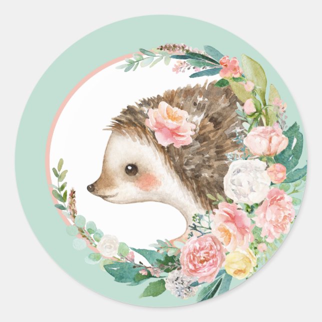 Sticker Rond Belle forêt Bois Animaux - Petit Hérisson (Devant)