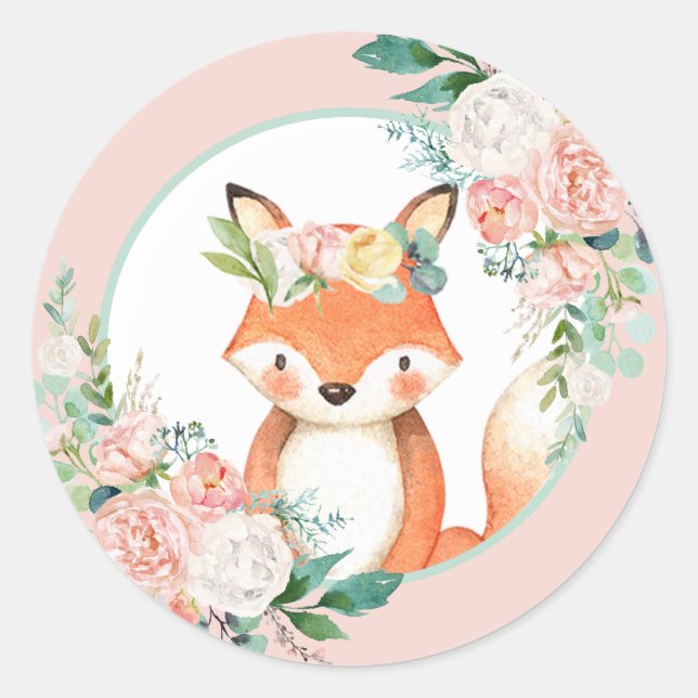 Sticker Rond Belle forêt Bois Animaux - Petit Renard (Devant)