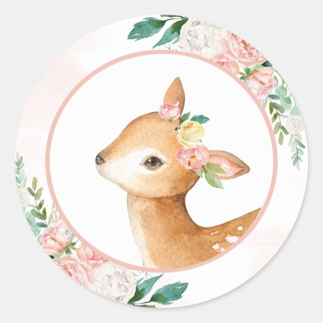 Sticker Rond Belle Forêt Boisée Animaux - Petit Cerf (Devant)