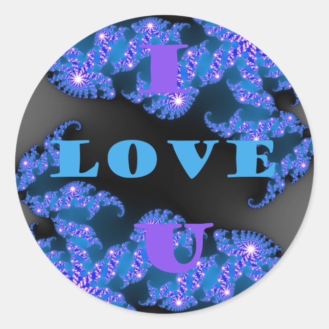 Sticker Rond Belle Galactique Blue Love Texte Motif Design, (Devant)
