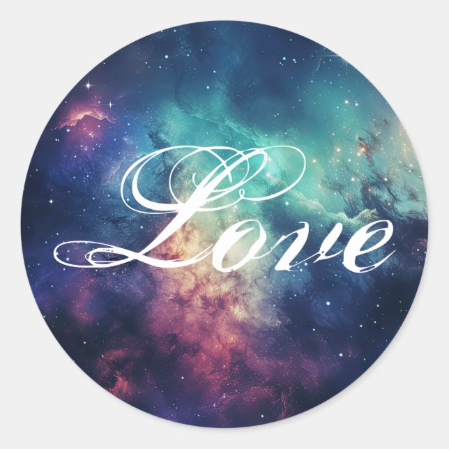 Sticker Rond Belle Galaxie Céleste Sous Les Étoiles Amour (Devant)