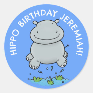 Sticker Rond Belle hippo bébé personnalisées dessin animé anniv