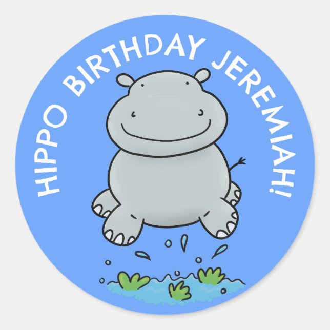 Sticker Rond Belle hippo bébé personnalisées dessin animé anniv (Devant)