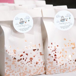 Sticker Rond Belle Hippo Vol Avion & Nuages, Premier Anniversai