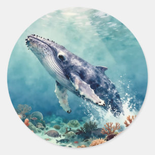 Sticker Rond Belle illustration de baleine à l'impasto sur le t