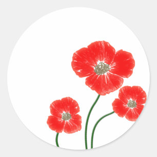 Sticker Rond Belle image de fleurs de pavot rouge vif