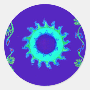 Sticker Rond Belle Iridescente Blue Floral Art peinture à l'hui