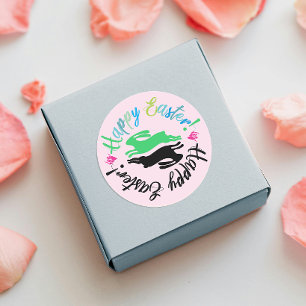 Sticker Rond Belle joyeuse Easter Pastel Bunnies Illustration