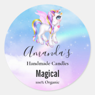 Sticker Rond Belle licorne avec Rainbow Mane & Tail Candle