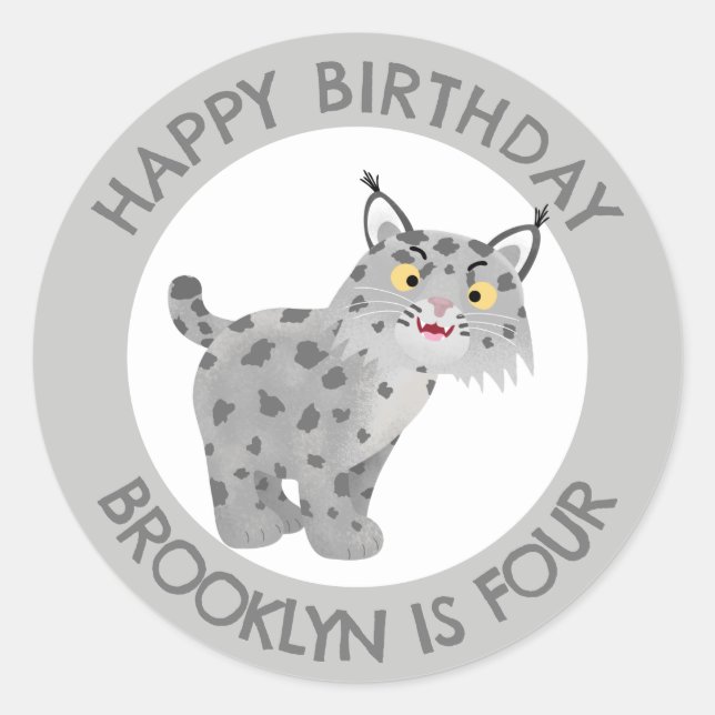 Sticker Rond Belle lynx lynx dessin animé anniversaire personna (Devant)