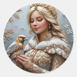 Sticker Rond Belle Maiden à Neige