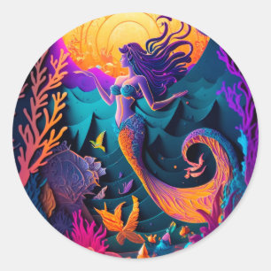 Sticker Rond Belle nymphe de la mer de sirène