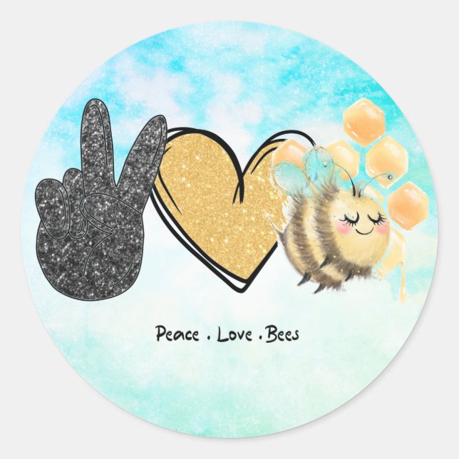 Sticker Rond Belle Paix Aimer Les Abeilles (Devant)