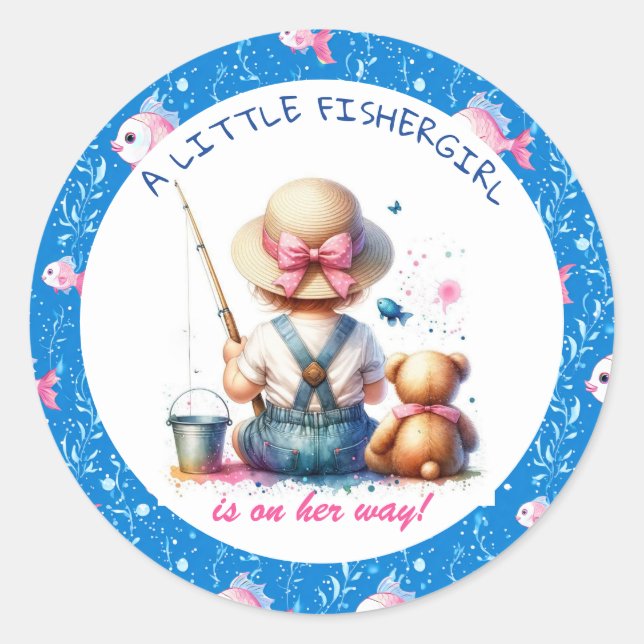 Sticker Rond Belle pêche à thème Baby shower de fille (Devant)