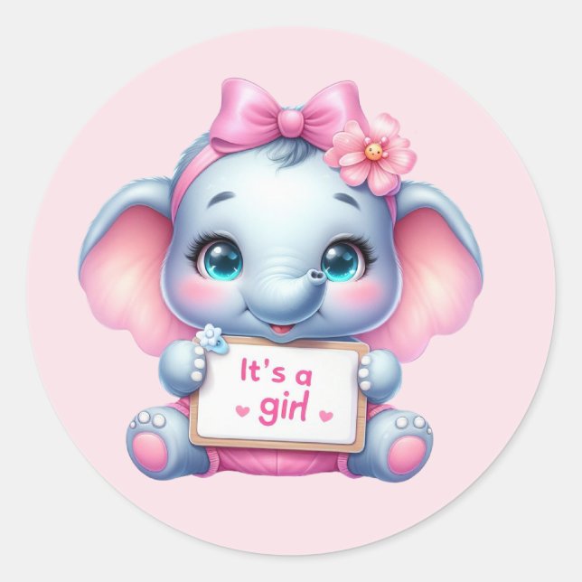 Sticker Rond Belle petite fille éléphant (Devant)