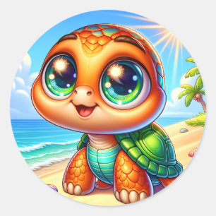 Sticker Rond Belle plage de tortues de mer