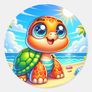 Sticker Rond Belle plage de tortues de mer