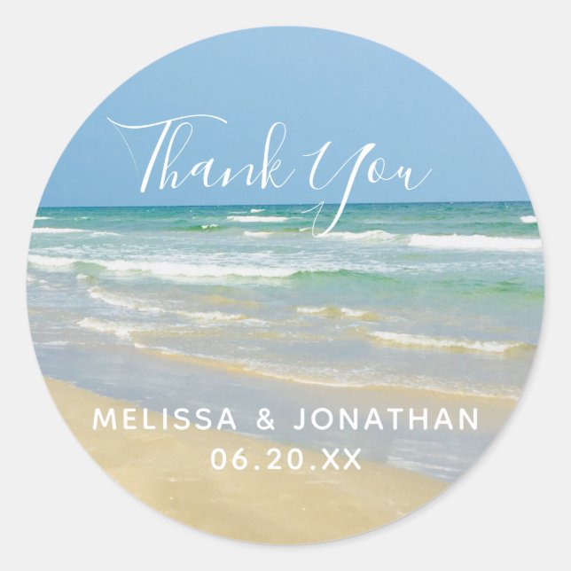 Sticker Rond Belle plage Mariage Merci de bord de mer (Devant)