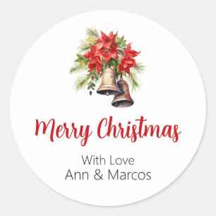 Sticker Rond Belle Poinsettias Verdure Foliage Noël
