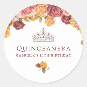 Sticker Rond Belle Quinceanera bordeaux et rose jaune