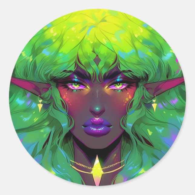 Sticker Rond Belle reine elfe glorieuse (Devant)