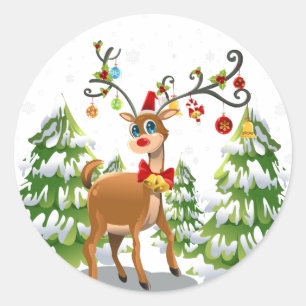 Sticker Rond Belle renne dans la neige