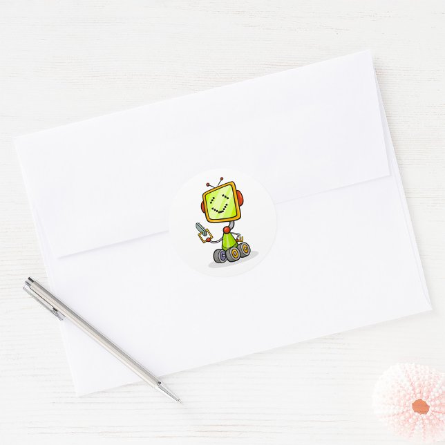 Sticker Rond Belle Robot Rétro Cartoon Amusant IA Tech Art numé (Créateur téléchargé)