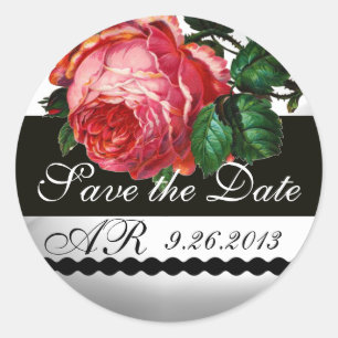 Sticker Rond BELLE ROSE ROSE ROSE ROSE Enregistrer la date Mono